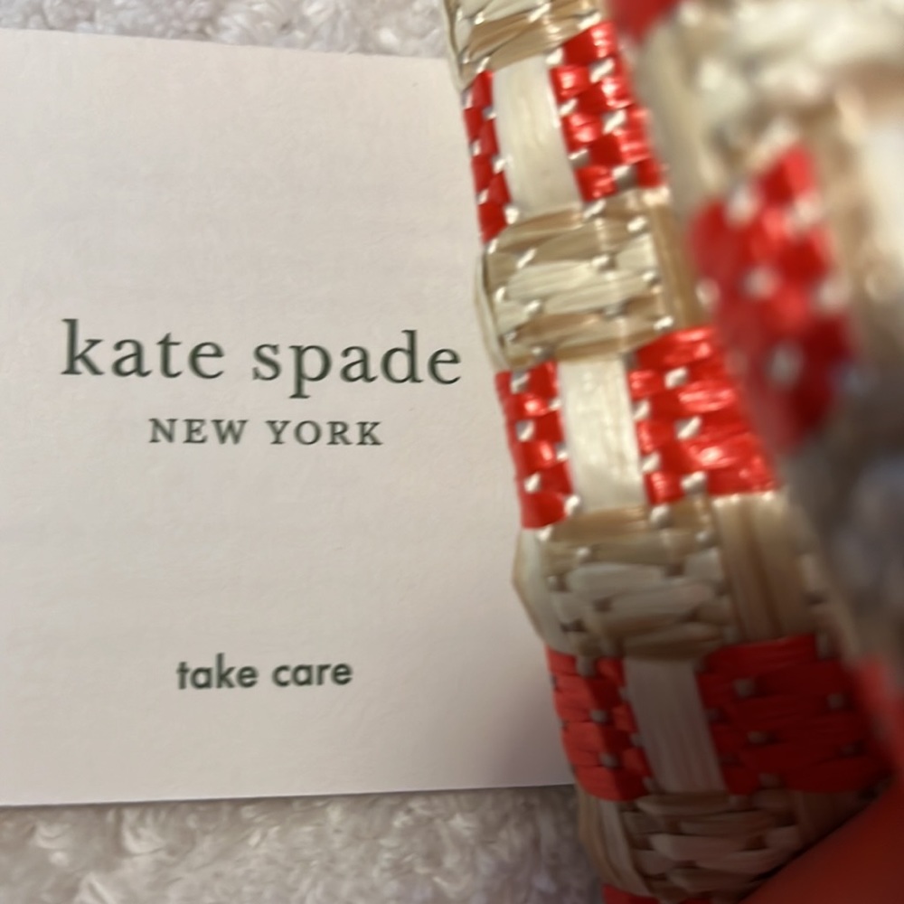 NWOT Vintage Kate Spade orange and cream fabric woven bag. - Picture 8 of 14